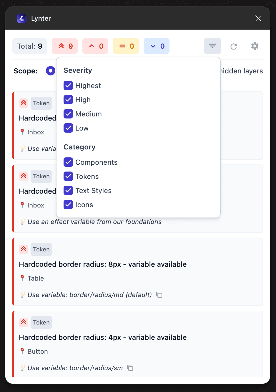 Filter and search violations