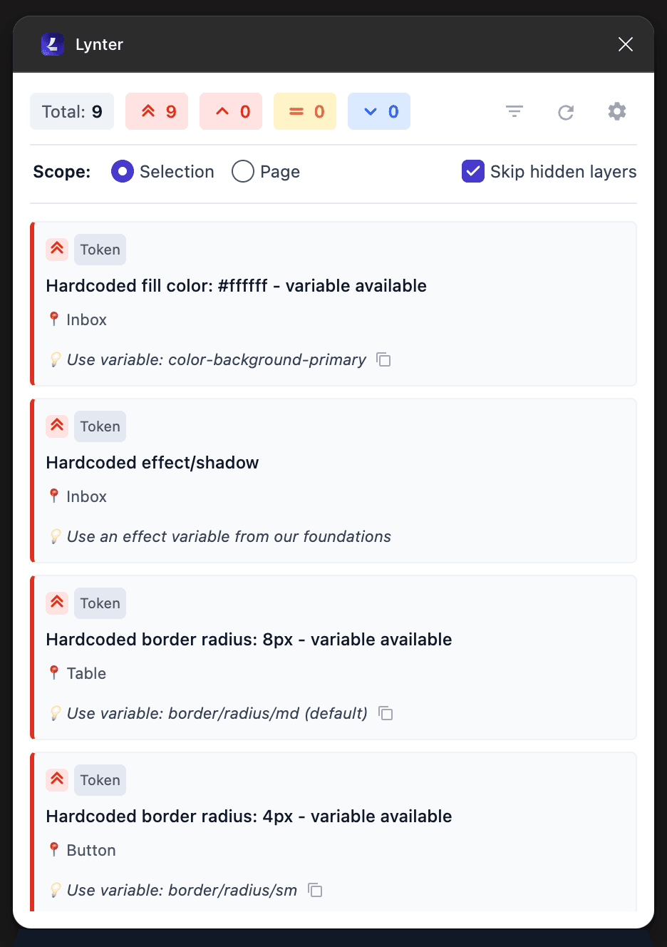 Linter Violations List