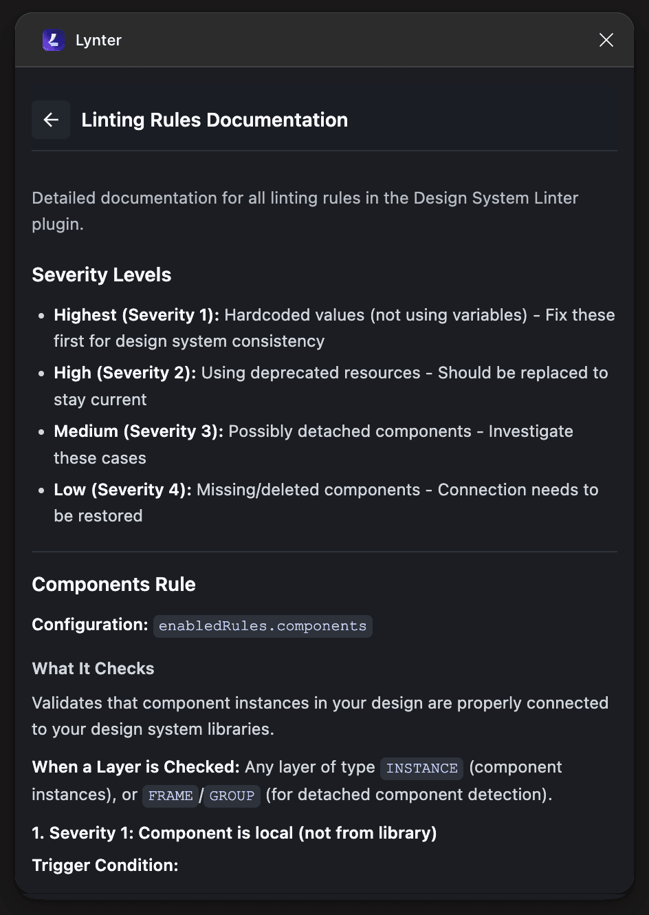 Inline rule documentation