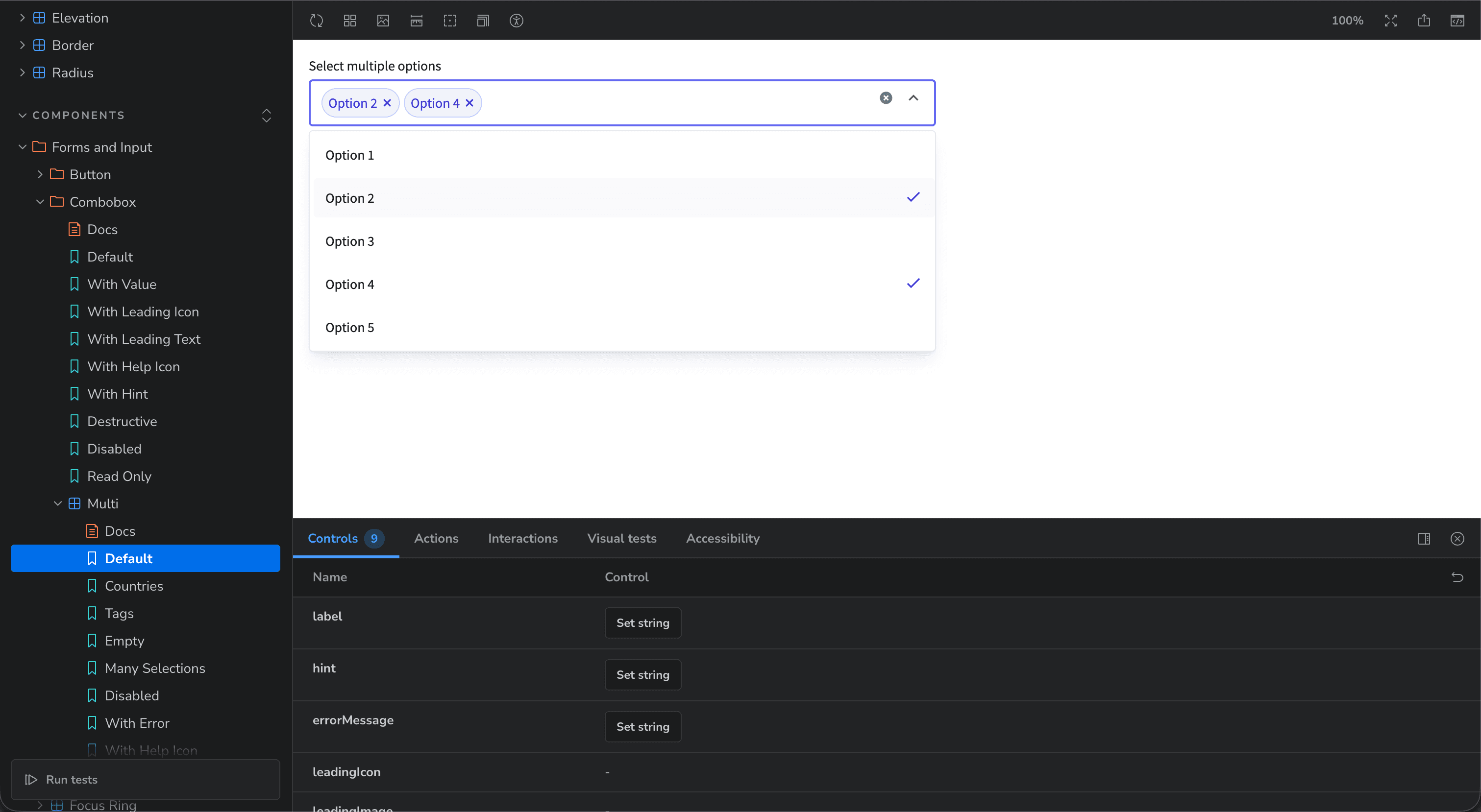 Storybook Component Library interface
